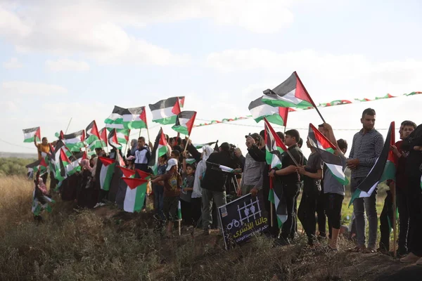 パレスチナ市民は エルサレムの入植者によって行われたメディア行進とともに ガザの国境に関するデモを組織している 2023年5月18日パレスチナ ガザにおける国家 イスラム活動派 — ストック写真