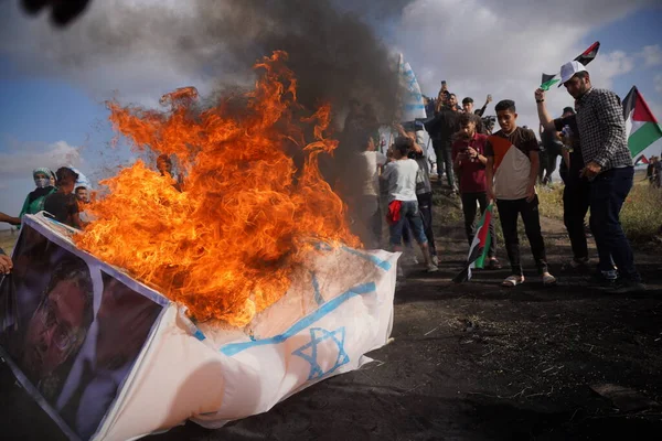 Palestinska Medborgare Anordnar Demonstrationer Vid Gazaremsan Samband Med Den Mediamarsch — Stockfoto