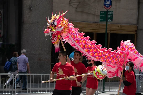 Pink Red Yellow Dragon Second Annual Aapi Parade Sixth Avenue — Stock Photo, Image