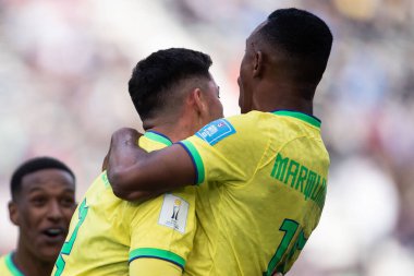 FIFA U20 Dünya Futbol Kupası Nijerya ve Brezilya arasında. 27 Mayıs 2023, La Plata, Arjantin: Nijerya ile Brezilya arasındaki futbol maçı, 27 Mayıs Cumartesi günü oynanan U-20 FIFA Dünya Kupası 'nın üçüncü turu için geçerlidir.)