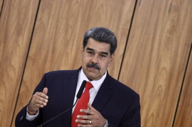 Venezuela Başkanı Maduro ile basın toplantısı. 29 Mayıs 2023, Brasilia, Federal Bölge, Brezilya: Brezilya Cumhurbaşkanı Luiz Inacio Lula da Silva ile birlikte düzenlediği basın toplantısında Venezuela Başkanı Nicolas Maduro