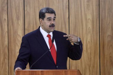 Venezuela Başkanı Maduro ile basın toplantısı. 29 Mayıs 2023, Brasilia, Federal Bölge, Brezilya: Brezilya Cumhurbaşkanı Luiz Inacio Lula da Silva ile birlikte düzenlediği basın toplantısında Venezuela Başkanı Nicolas Maduro