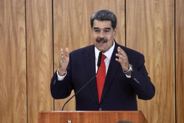 Venezuela Başkanı Maduro ile basın toplantısı. 29 Mayıs 2023, Brasilia, Federal Bölge, Brezilya: Brezilya Cumhurbaşkanı Luiz Inacio Lula da Silva ile birlikte düzenlediği basın toplantısında Venezuela Başkanı Nicolas Maduro