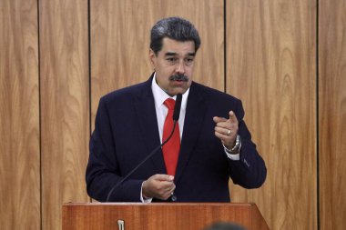 Venezuela Başkanı Maduro ile basın toplantısı. 29 Mayıs 2023, Brasilia, Federal Bölge, Brezilya: Brezilya Cumhurbaşkanı Luiz Inacio Lula da Silva ile birlikte düzenlediği basın toplantısında Venezuela Başkanı Nicolas Maduro