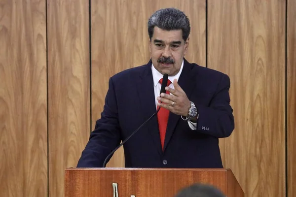 Conferencia Prensa Con Maduro Presidente Venezuela Mayo 2023 Brasilia Distrito —  Fotos de Stock