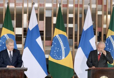 Lula ve Sauli Niinist ile basın toplantısı. 1 Haziran 2023, Brasilia, Federal Bölge, Brezilya: Brezilya Cumhurbaşkanları Luiz Inacio Lula da Silva ve Finlandiya ile Basın Konferansı, Sauli Niinist