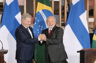 Lula ve Sauli Niinist ile basın toplantısı. 1 Haziran 2023, Brasilia, Federal Bölge, Brezilya: Brezilya Cumhurbaşkanları Luiz Inacio Lula da Silva ve Finlandiya ile Basın Konferansı, Sauli Niinist