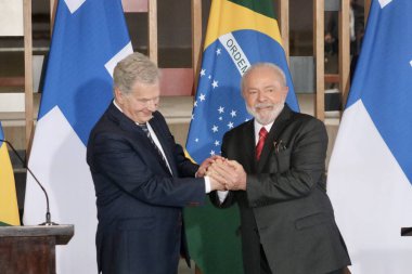 Lula ve Sauli Niinist ile basın toplantısı. 1 Haziran 2023, Brasilia, Federal Bölge, Brezilya: Brezilya Cumhurbaşkanları Luiz Inacio Lula da Silva ve Finlandiya ile Basın Konferansı, Sauli Niinist