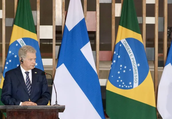 사리니 대화를 보도해 2023 브라질리아 브라질 Press Conference Presidents Brazil — 스톡 사진