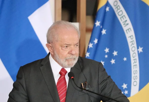 Persconferentie Met Lula Sauli Niinist Juni 2023 Brasilia Federaal District — Stockfoto