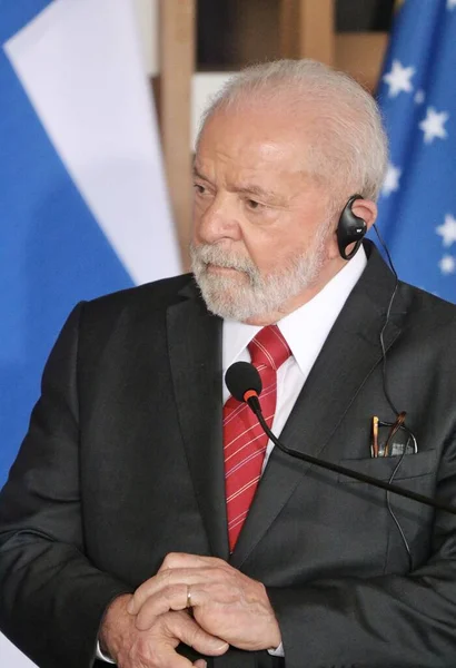 Persconferentie Met Lula Sauli Niinist Juni 2023 Brasilia Federaal District — Stockfoto