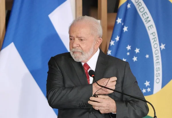 Conferência Imprensa Com Lula Sauli Niinista Junho 2023 Brasília Distrito — Fotografia de Stock