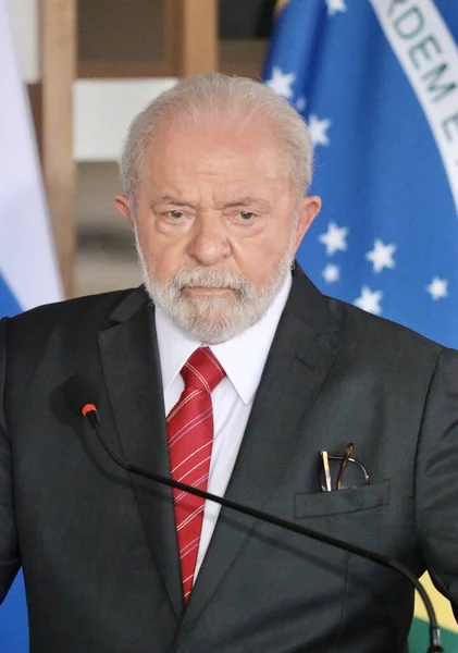 Presskonferens Med Lula Och Sauli Niinist Juni 2023 Brasilia Brasiliens — Stockfoto