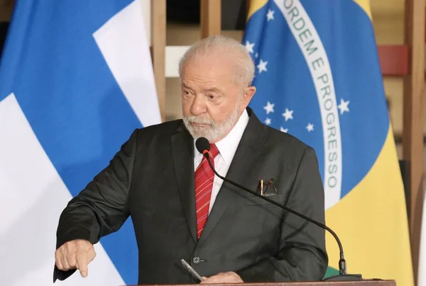 Conferencia Prensa Con Lula Sauli Niinist Junio 2023 Brasilia Distrito —  Fotos de Stock
