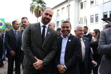 Sao Paulo 'daki Askeri Polis Akademisi' nde seremoni. 02 Ağustos 2023 Sao Paulo, Brezilya: Sao Paulo 'nun eski başkanı Jair Bolsonaro ile birlikte Sao Paulo de Freitas Valisi ve Sao Paulo Ricardo Nunes Belediye Başkanı