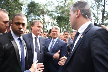 Sao Paulo 'daki Askeri Polis Akademisi' nde seremoni. 02 Ağustos 2023 Sao Paulo, Brezilya: Sao Paulo 'nun eski başkanı Jair Bolsonaro ile birlikte Sao Paulo de Freitas Valisi ve Sao Paulo Ricardo Nunes Belediye Başkanı