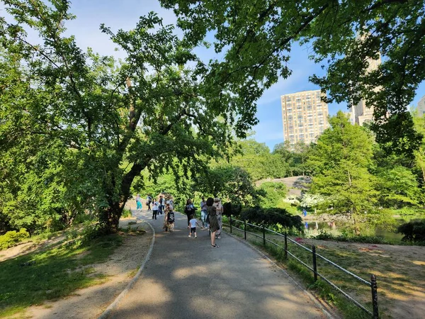 在纽约中央公园的活动和大量的热量 2023年6月2日这个星期五下午 02年 在美国纽约的中央公园有很多活动 热度达到33度 — 图库照片