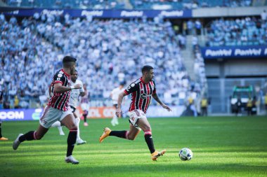 Brezilya Futbol Şampiyonası: Gremio, Sao Paulo 'ya karşı. 4 Haziran 2023, Porto Alegre, Rio Grande do Sul, Brezilya: Gremio ve Sao Paulo arasındaki futbol maçı, Gremio 'da düzenlenen dokuzuncu tur Brezilya Futbol Şampiyonası için geçerli.