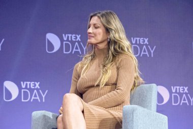 VTEX Günü 'nde Gisele Bundchen. 5 Haziran 2023, Sao Paulo, Brezilya: Gisele Bundchen, VTEX 'in başkanı ve kurucularından Mariano Gomide, Brezilya' nın en önemli isimlerinden biriydi. 