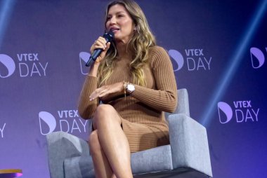 VTEX Günü 'nde Gisele Bundchen. 5 Haziran 2023, Sao Paulo, Brezilya: Gisele Bundchen, VTEX 'in başkanı ve kurucularından Mariano Gomide, Brezilya' nın en önemli isimlerinden biriydi. 
