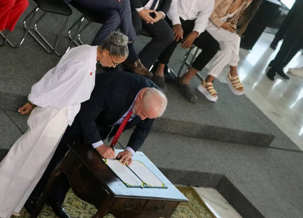 stock image Lula at World Environmental Day. June 05, 2023, Brasilia, Federal District, Brazil: The President of Brazil, Luiz Inacio Lula da Silva (PT), during the World Environment Day ceremony, held at the Planalto Palace, in Brasilia.