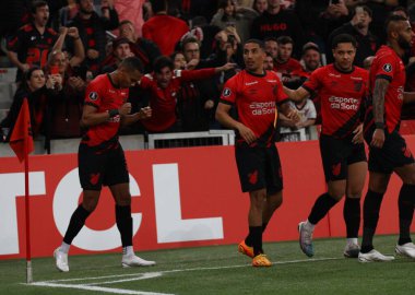 Copa Libertadores: Athletico PR Libertad 'a karşı. 6 Haziran 2023, Curitiba, Parana, Brezilya: Athletico PR ve Libertad arasındaki futbol maçı Arena da Baixada 'da Copa Libertadores' in grup aşaması için geçerli. Athletico 1-0 kazandı..