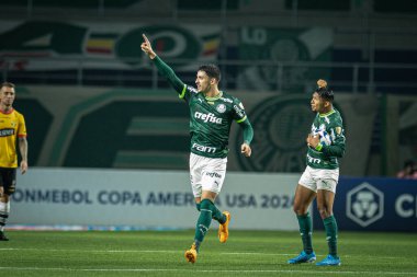 Sao Paulo (SP), 06 / 07 / 2023 - LIBERTADORES / PALMEIRAS X BARCELONA (EQU) - Piquerez, Copa Conmebol Libertadores 2023 'ün grup safhasının 5. turu için geçerli olan Palmeiras ve Barcelona arasındaki maçta golünü kutluyor