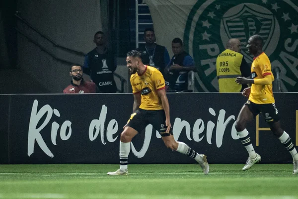 圣保罗 2023年7月6日 Libertadores Palmeiras Barcelona Equ Francisco Fydriszewski在帕尔梅拉斯和巴塞罗那之间的一场比赛中庆祝了他的第二个进球 该进球在2023年欧洲杯小组赛第五轮比赛中有效 — 图库照片