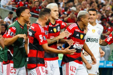 Rio de Janeiro (RJ), 06 / 08 / 2023 - LIBERTADORES / FLAMENGO / RACING / RJ - Wesley do Flamengo gol atıyor ve grup safhaları için geçerli olan Racing maçında golünü kutluyor. A grubu, Libertadores da America 2023 'ün 5. raundu.