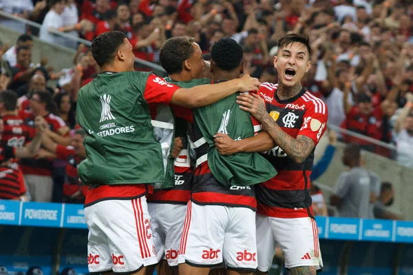 里约热内卢 2023年8月6日 Libertadores Flamengo Racing Wesley Flamengo在对阵Racing的比赛中得分并庆祝他的进球 在小组赛阶段有效 第5轮2023年美洲自由贸易协定 — 图库照片