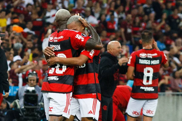 リオデジャネイロ 2023年6月8日 Libertadores Flamengo Racing Rjウェズリー フラメンゴがグループステージで有効なレース戦でゴールを決め ゴールを記念する グループA リベルタドーレス — ストック写真