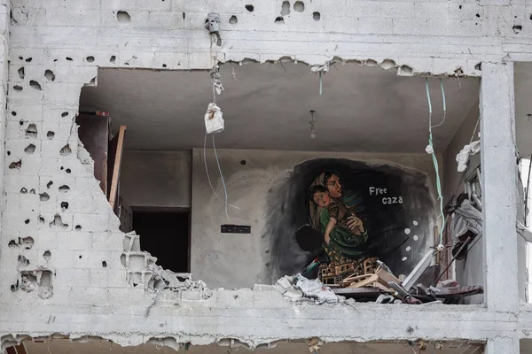 Palestinierna Återupplivar Konstfestival Titeln Occupation Kills Childhood Juni 2023 Gaza Royaltyfria Stockbilder
