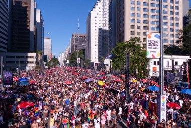 Sao Paulo (SP), 06 / 11 / 2023 - LGBTQIA + PARADE / PRIDE - 27. LGBTQIA + Pride Parade sırasında, Avenida Paulista üzerinde yoğunlaşılmış, bu Pazar, 11 Haziran 2023