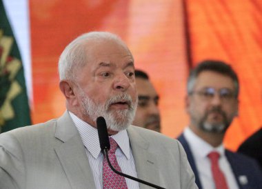 Ulusal Edebiyat Çocuk Sözleşmesi 'nin açılış töreni. 12 Haziran 2023. Brasilia, Federal Bölge, Brezilya: Brezilya Federatif Cumhuriyeti Başkanı Luiz Inacio Lula da Silva açılış töreninde 