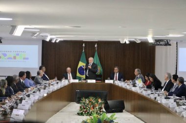 Brezilya Başkanıyla Bakanlar Toplantısı. 15 Haziran 2023. Brasilia, Federal Bölge, Brezilya: Brezilya Federatif Cumhuriyeti Başkanı Luiz Inacio Lula da Silva, Perşembe sabahı bir bakanlar kurulu toplantısı düzenledi.