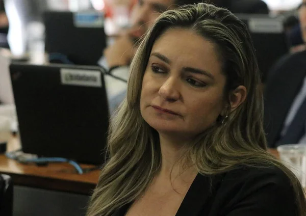ブラジリア 2023 共和国の上院議員オーガスタ ブリトー 1月8日の行為に対する調査の合同議会委員会で 2023年 第5回会議 Oitiva Valdir Pires — ストック写真