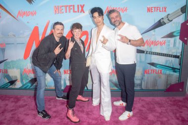 Netflix 'in Nimona New York gösterimi. 24 Haziran 2023, New York, New York, ABD: (L-R) Nick Bruno, ND Stevenson, Eugene Lee Yang ve Troy Quane Netflix 'in Nimona' sının AMC Lincoln Meydanı 'ndaki gösterimine katıldı. 