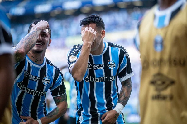 Porto Alegre Brazil 2023 Cristaldo Scores Celebrates His Goal Match — Stock Photo, Image