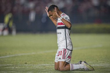 SAO PAULO (SP), 06 / 27 / 2023 - Juan, Copa Sudamericana de football 2023 'ün altıncı turu için geçerli olan Sao Paulo ve Tigre arasındaki maçta golünü kutluyor
