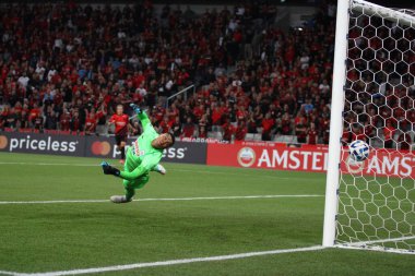 Curitiba (PR), Brezilya 27 / 06 / 2023 - Athletico PR 'dan Vitor Bueno, Libertadores 2023' ün grup aşamasının 6. turu için geçerli olan Alianza Lima 'ya karşı attığı golü kutluyor.
