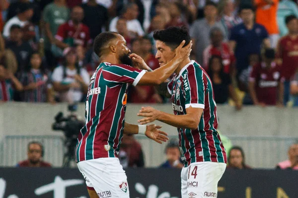 Rio Janeiro Brasile 2023 Cano Fluminense Segna Celebra Suo Gol — Foto Stock