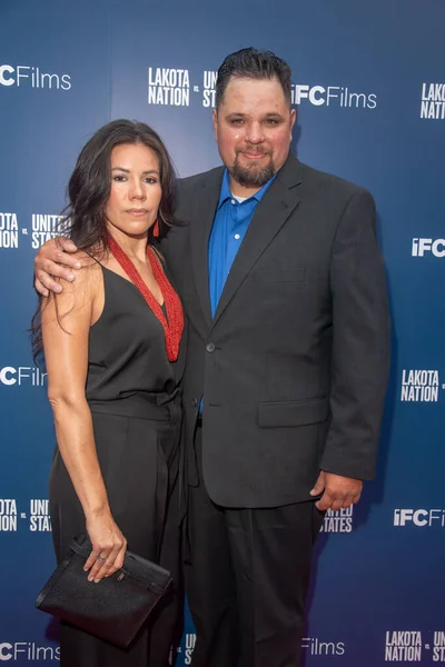 stock image Lakota Nation Vs United States New York Premiere. June 26, 2023, New York, New York, USA: Amber Morning Star Byars and Jesse Short Bull attend the premiere of "Lakota Nation Vs United States" at IFC Center on June 26, 2023