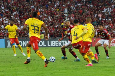 Rio de Janeiro (RJ), Brezilya 06 / 28 / 2023 - Grup aşamaları için geçerli olan Flamengo ile Aucas arasındaki maç, Libertadores da America 2023 'ün 6. turu, Rio de Janeiro' nun kuzey bölgesinde Mario Filho Stadyumu 'nda (Maracana) düzenlendi.