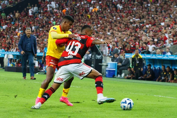 Rio Janeiro Brazília 2023 Wesley Akcióban Flamengo Aucas Közötti Mérkőzésen — Stock Fotó