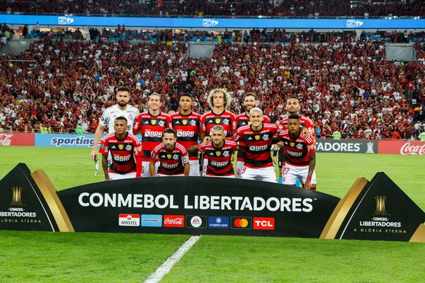 Rio de Janeiro (RJ), Brezilya 06 / 28 / 2023 - Flamengo takımı grup aşamaları için geçerli olan Flamengo ve Aucas arasındaki maçta poz verdi, Libertadores da America 2023, Mario Filho stadyumunda (Maracana)