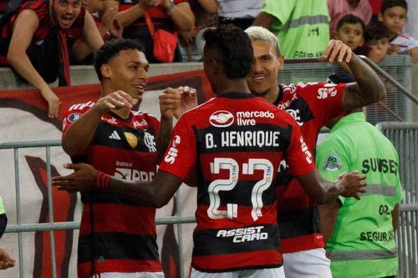 Rio Janeiro Brasile 2023 Vitor Hugo Flamengo Segna Celebra Suo — Foto Stock