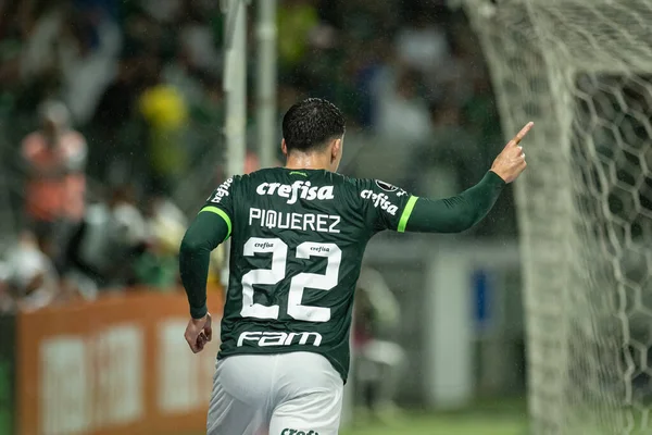 巴西圣保罗 2023 皮克雷斯在Palmeiras和Bolivar Bol Libertadores之间的一场比赛中庆祝了自己的进球 这场比赛在Allianz Parque举行 有效期为2023年Conmebol Libertadores小组赛第6轮 — 图库照片