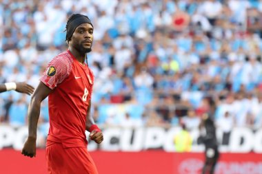 Concacaf Gold Cup: Guadeloupe ve Guatemala arasında futbol maçı. 4 Temmuz 2023 'te, Harrison, New Jersey, ABD: Guadalupe' den Ange-Freddy Plumain, Guatemala 'ya karşı ilk golünü attı.