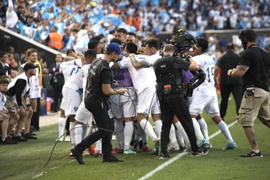 Concacaf Gold Cup: Guadeloupe, Guatemala 'ya karşı. 4 Temmuz 2023 'te, Harrison, New Jersey, ABD: Guatemala' dan Carlos Mejia, Red Bull Arena 'da Guadeloupe' a karşı oynanan futbol maçında, Concacaf Gold Cup 'ın 3. raundunda galibiyet golünü attı.
