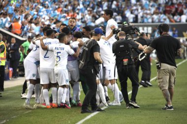 Concacaf Gold Cup: Guadeloupe, Guatemala 'ya karşı. 4 Temmuz 2023 'te, Harrison, New Jersey, ABD: Guatemala' dan Carlos Mejia, Red Bull Arena 'da Guadeloupe' a karşı oynanan futbol maçında, Concacaf Gold Cup 'ın 3. raundunda galibiyet golünü attı.